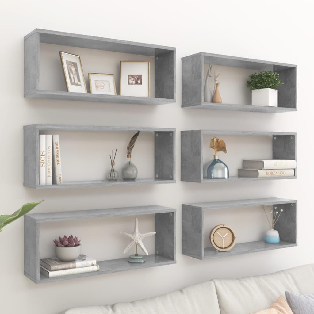 vidaXL Wall Cube Shelves 6 pcs Concrete Gray 23.6&quot;x5.9&quot;x9.1&quot; Engineered Wood