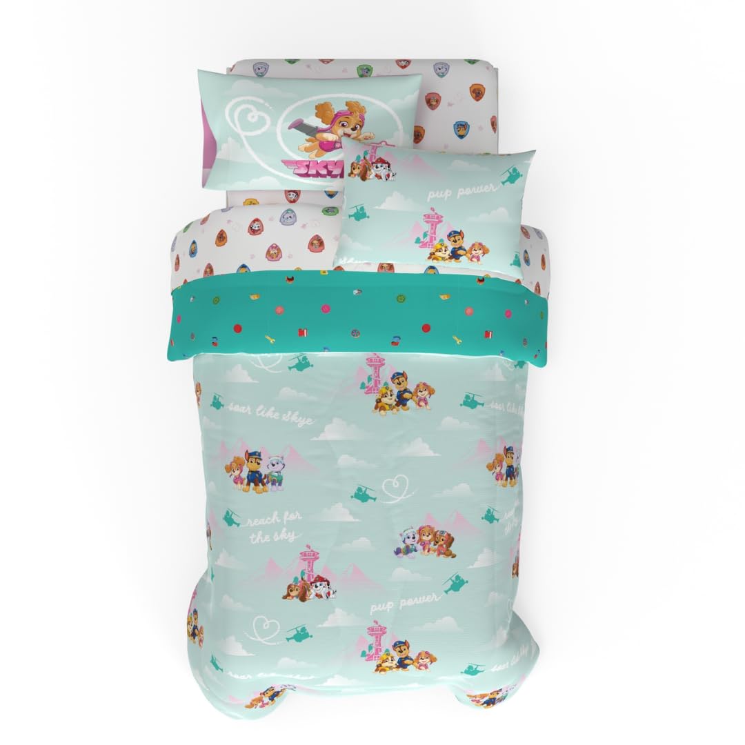 Franco Paw Patrol Girl Skye Kids Bedding Super Soft & Cozy Reverisble Microfiber Comforter And Sheet Set With Sham, 5 Piece Twin