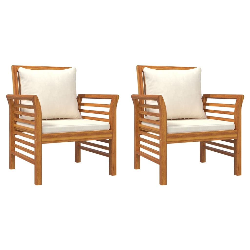 Bussandri Exclusive - Armchairs 2 Pcs With Cream White Cushions Solid Acacia Wood