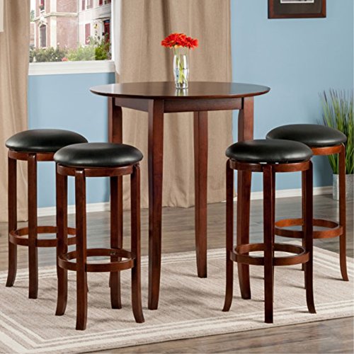 Ergode Wood Summit 3-Piece Pub Table Set | Modern Retro Style | Sturdy Wood Composite Tabletop | Adjustable Swivel Stools | Chrome Plated Finish (94581-VV)