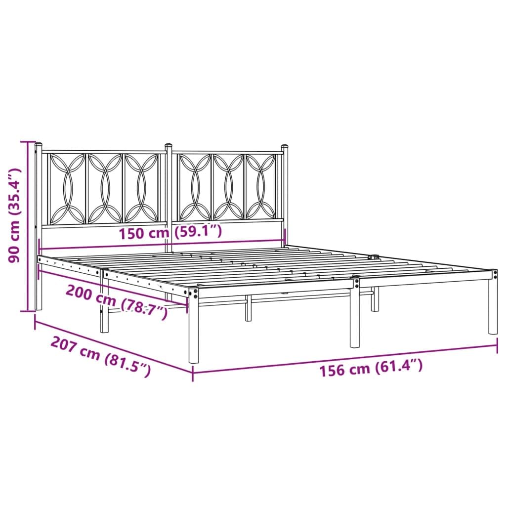 vidaXL Metal Bed Frame with Headboard - White Steel, 59.1x78.7, Sturdy Frame, Extra Storage Space, Enhanced Support, Modern Design