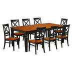 East West Furniture LGQU9-BCH-W 9 Piece Modern Dining Table Set Includes a Rectangle Wooden Table with Butterfly Leaf and 8 Kitchen Dining Chairs, 42x84 Inch, Black & Cherry