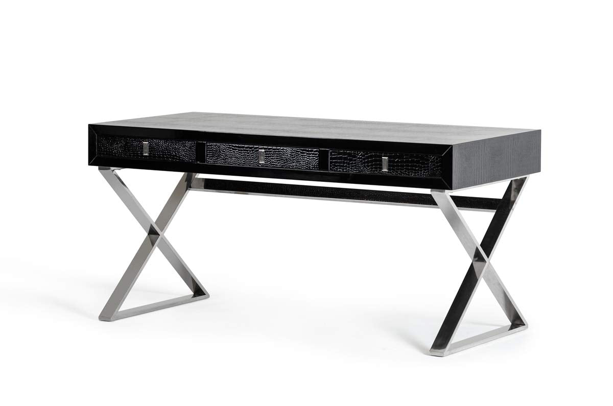 HomeRoots MDF, Steel 21&quot; Black Crocodile MDF and Steel Desk