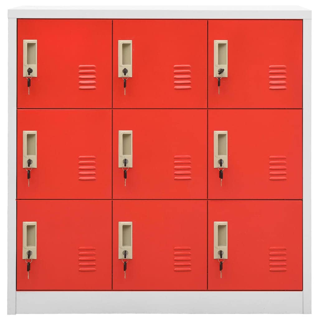 Vidaxl 5X Locker Cabinets Home Indoor Storage Cupboard With Compartments Secure School Locker Office Cabinet Furniture Light Gray And Red Steel