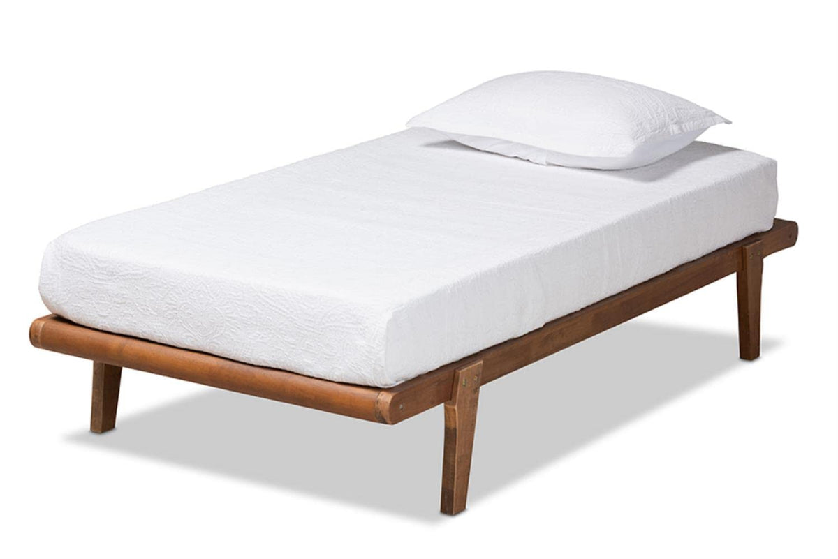 Baxton Studio Kaia Mid-Century Modern Walnut Brown Finished Wood Twin Size Platform Bed Frame