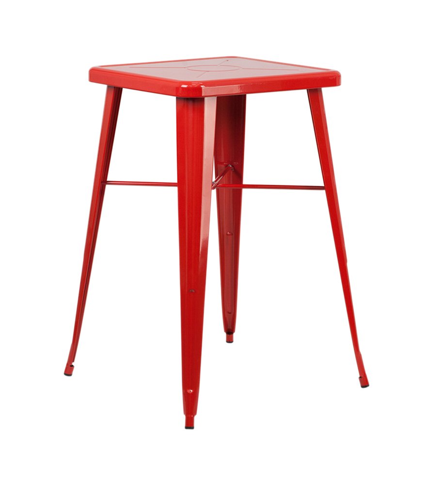 Flash Furniture Stone Commercial Grade 23.75" Square Red Metal Indoor-Outdoor Bar Table Set with 2 Square Seat Backless Stools