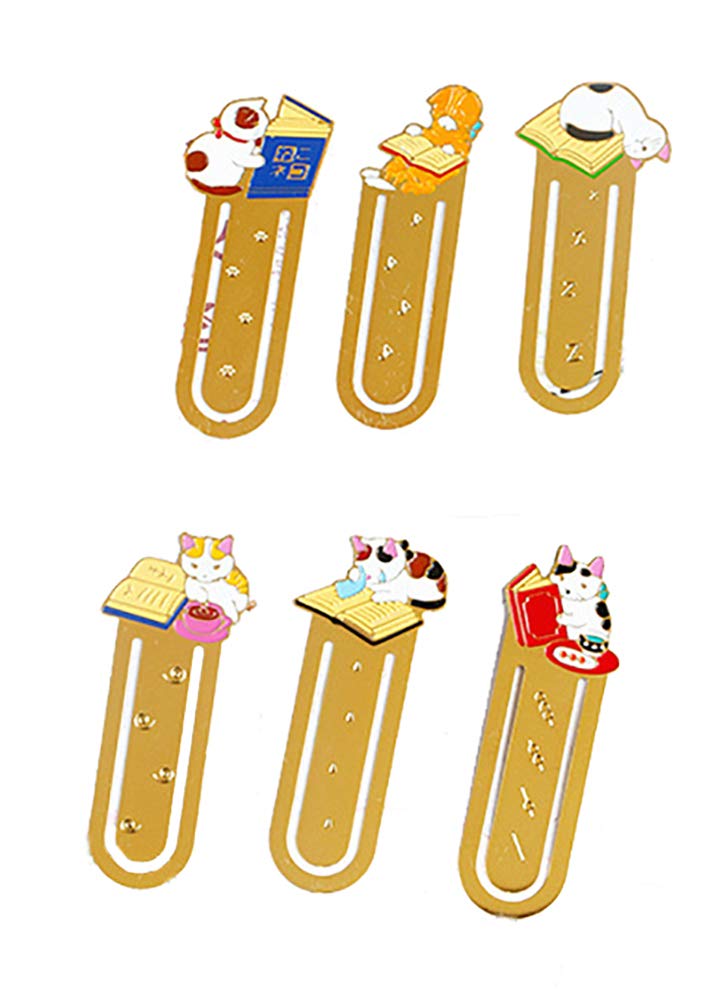 Starte 6Pcs Funny Cute Cat Theme Metal Bookmark For Cat Lovers Book Marker Lovely School Office Supplies For Kids