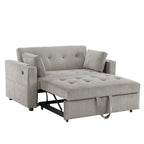 Lilola Home Luelle 57' W Gray Corduroy Convertible Sleeper Loveseat with Cupholders, USB Ports, Magazine Pockets, Pillows, Tufting