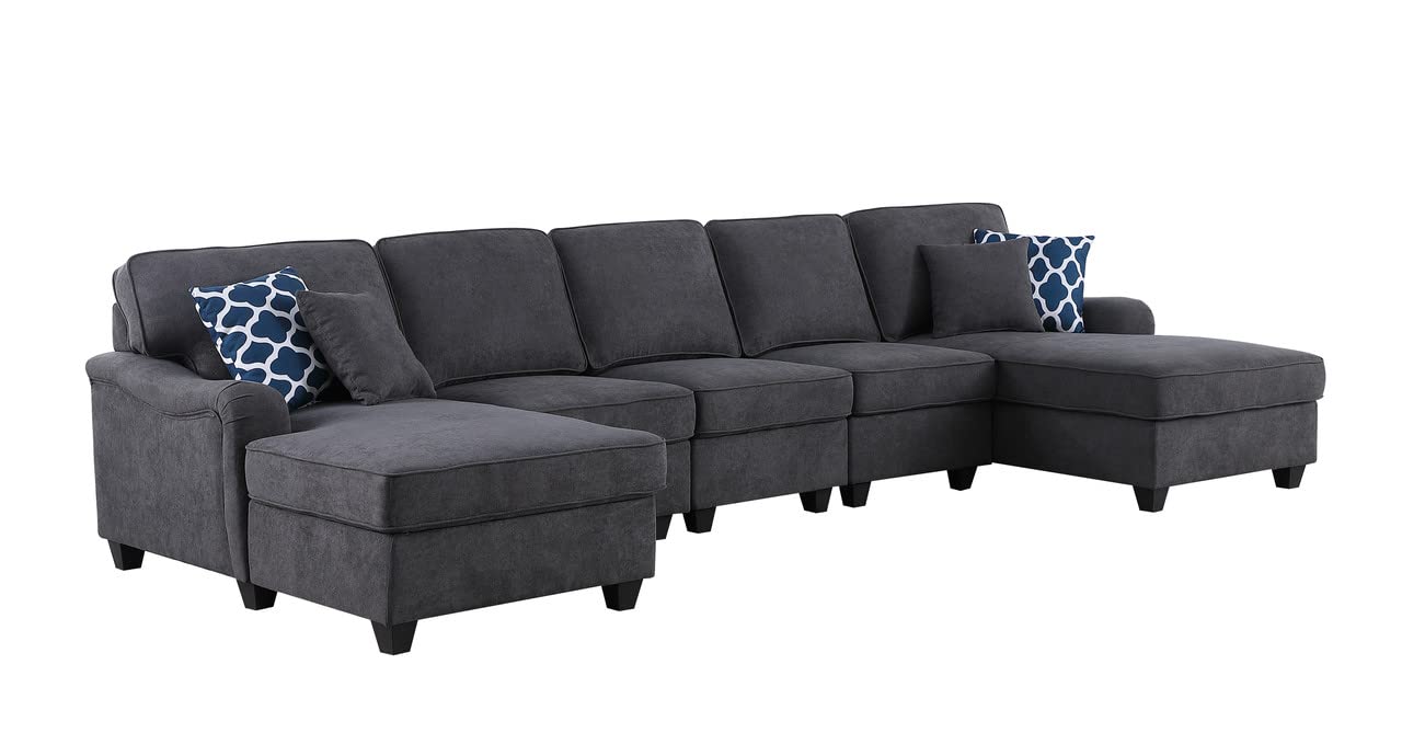 Lilola Home Leo Dark Gray Woven Double Chaise 5Pc Modular Sectional Sofa