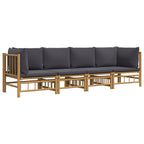 vidaXL 4 Piece Patio Lounge Set with Bamboo Material and Dark Gray Cushions– Comfortable Outdoor Seating with Modular Design– Ideal for Patio, Garden, Balcony.