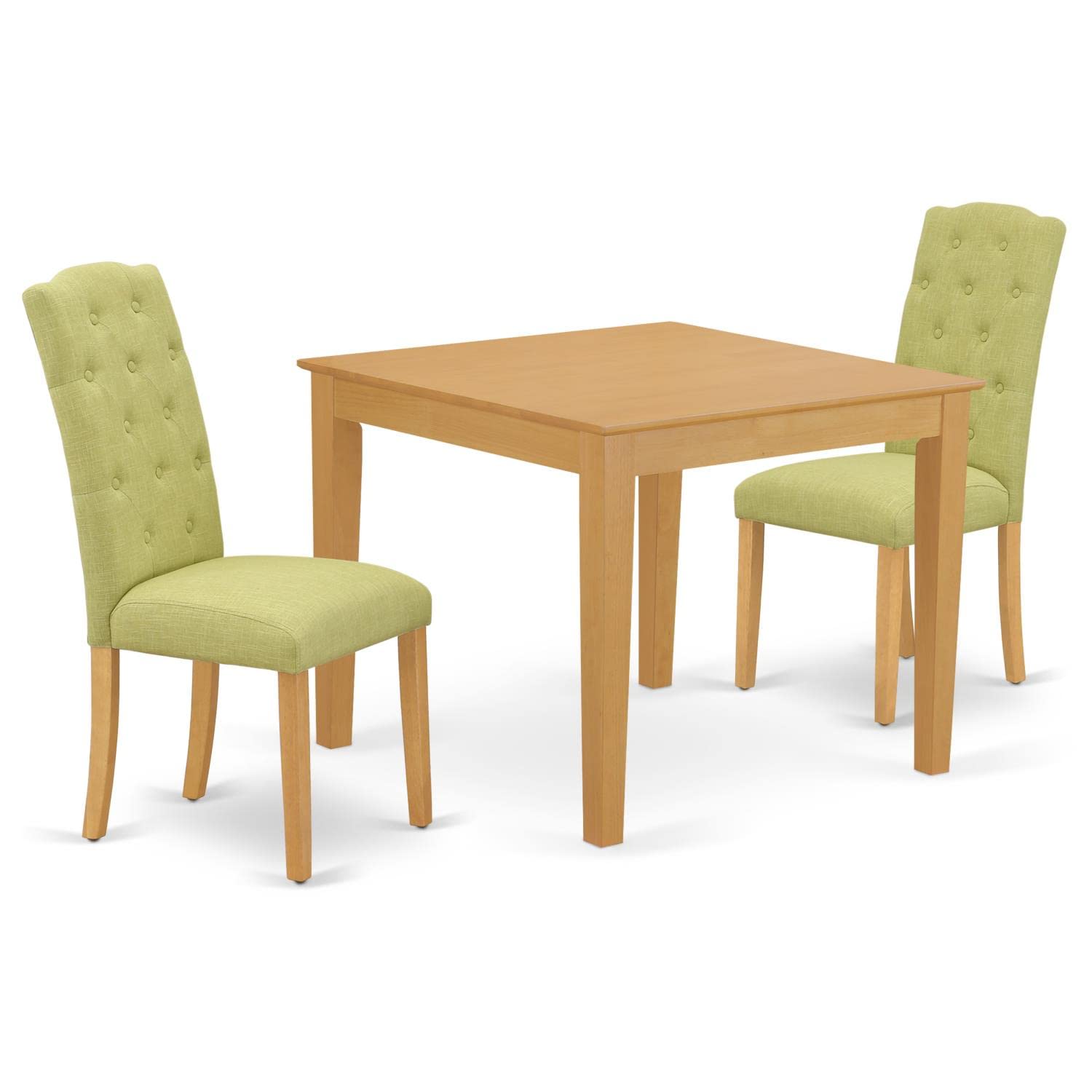 East West Furniture Oxce3-Oak-07 3 Piece Dining Room Table Set Contains A Square Kitchen Table And 2 Limelight Linen Fabric Parson Dining Chairs, 36X36 Inch, Oak