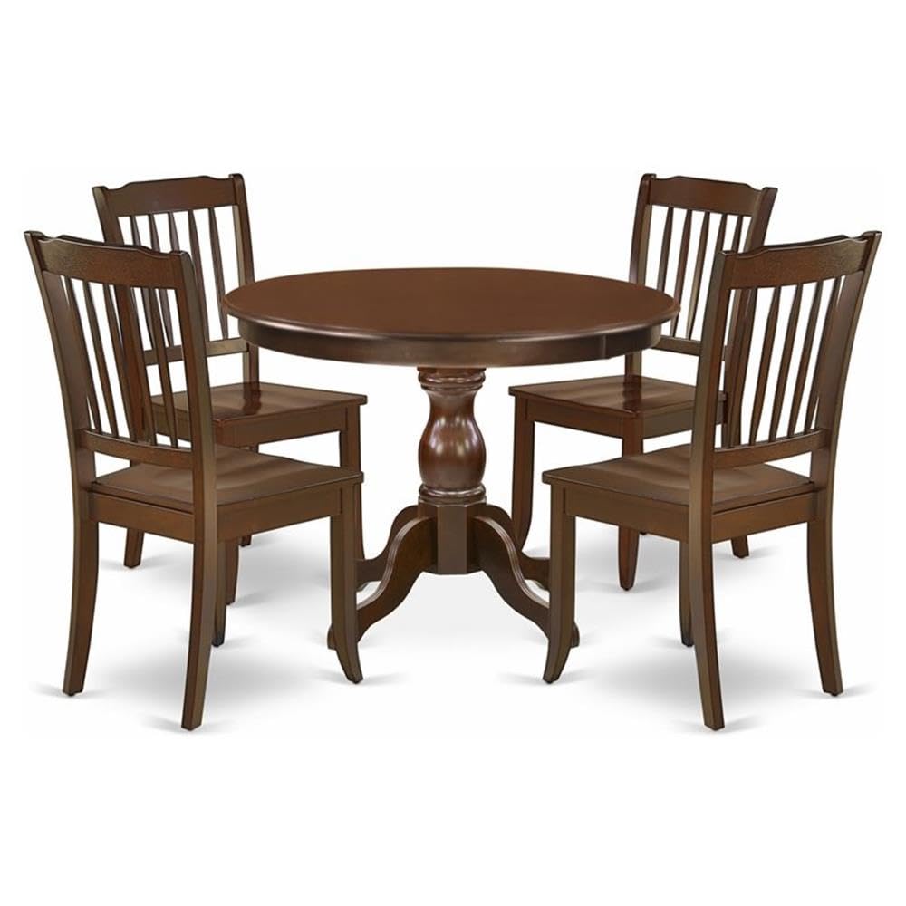 East West Furniture HBDA5-MAH-W 5 Piece Dining Set Includes a Round Dining Table with Pedestal and 4 Kitchen Chairs, 42x42 Inch,