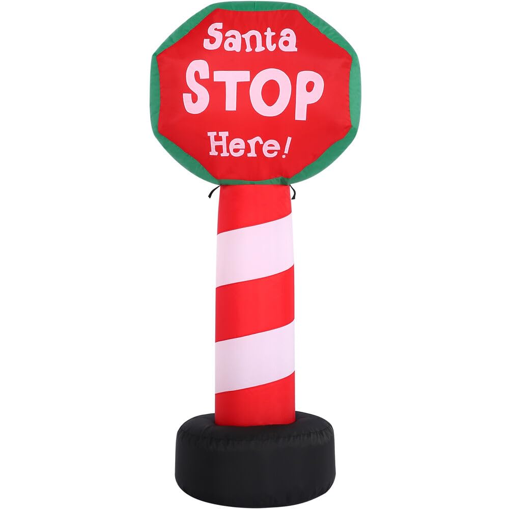 Fraser Hill Farm 3.5-Ft. Tall Santa Stop Here Sign Blow Up Inflatable With Lights, Outdoor Christmas Inflatable Decoration For Lawn And Yard, Giant Festive Holiday Decor