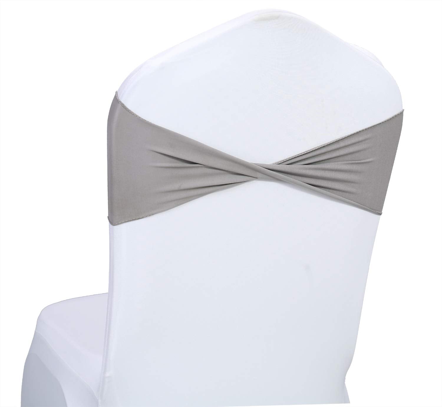 Mds Pack Of 10 Spandex Chair Sashes Bow Sash Elastic Chair Bands Ties Without Buckle For Wedding And Events Decoration Spandex Slider Sashes Bow - Silver Gray