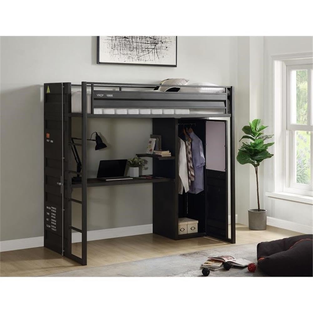 Acme Cargo Storage Metal Twin Loft Bed with Wardrobe - Thumbnail 4