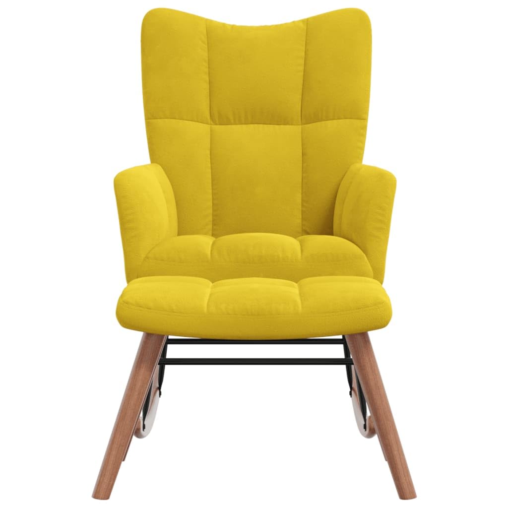 vidaXL Stylish Mustard Yellow Velvet Rocking Chair with Matching Stool Set - Comfortable Foam Padding, Steel Frame, and Wood Rocking Rails