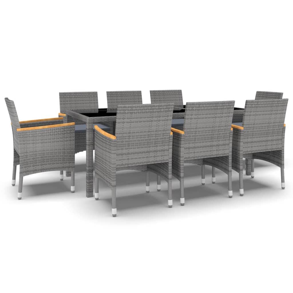 vidaXL Patio Dining Set 9 Piece Garden Outdoor Lawn Yard Terrace Balcony Backyard Table and Chair Seat Seating Furniture Poly Rattan Gray
