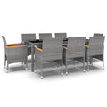 vidaXL Patio Dining Set 9 Piece Garden Outdoor Lawn Yard Terrace Balcony Backyard Table and Chair Seat Seating Furniture Poly Rattan Gray