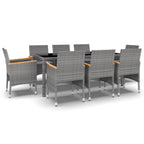 vidaXL Patio Dining Set 9 Piece Garden Outdoor Lawn Yard Terrace Balcony Backyard Table and Chair Seat Seating Furniture Poly Rattan Gray