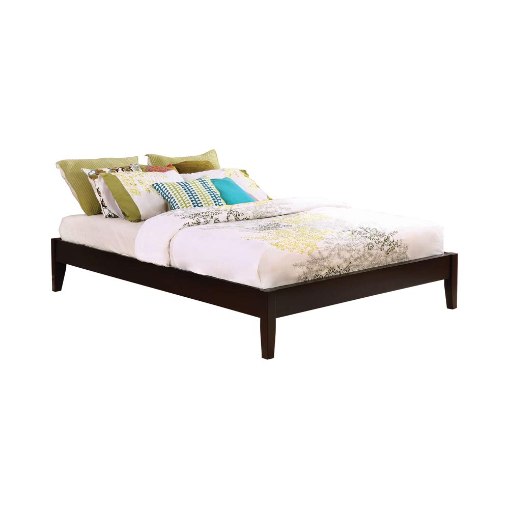 Benjara Wooden Queen Size Bed Frame with Chamfered Legs, Brown