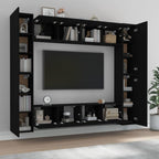 vidaXL TV Stand Set 8 Piece, Wall Mounted Entertainment Center, TV Stand Console with Storage, Modern Style, Black Engineered Wood