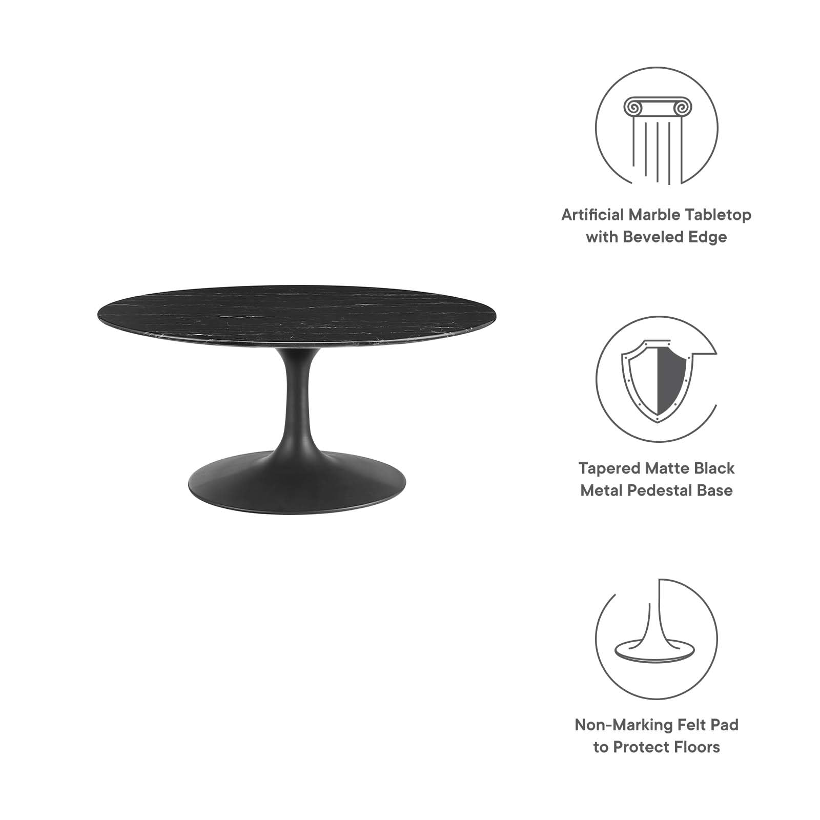 Modway Lippa Round 36&quot; Artificial Marble Mid-Century Modern Coffee Table