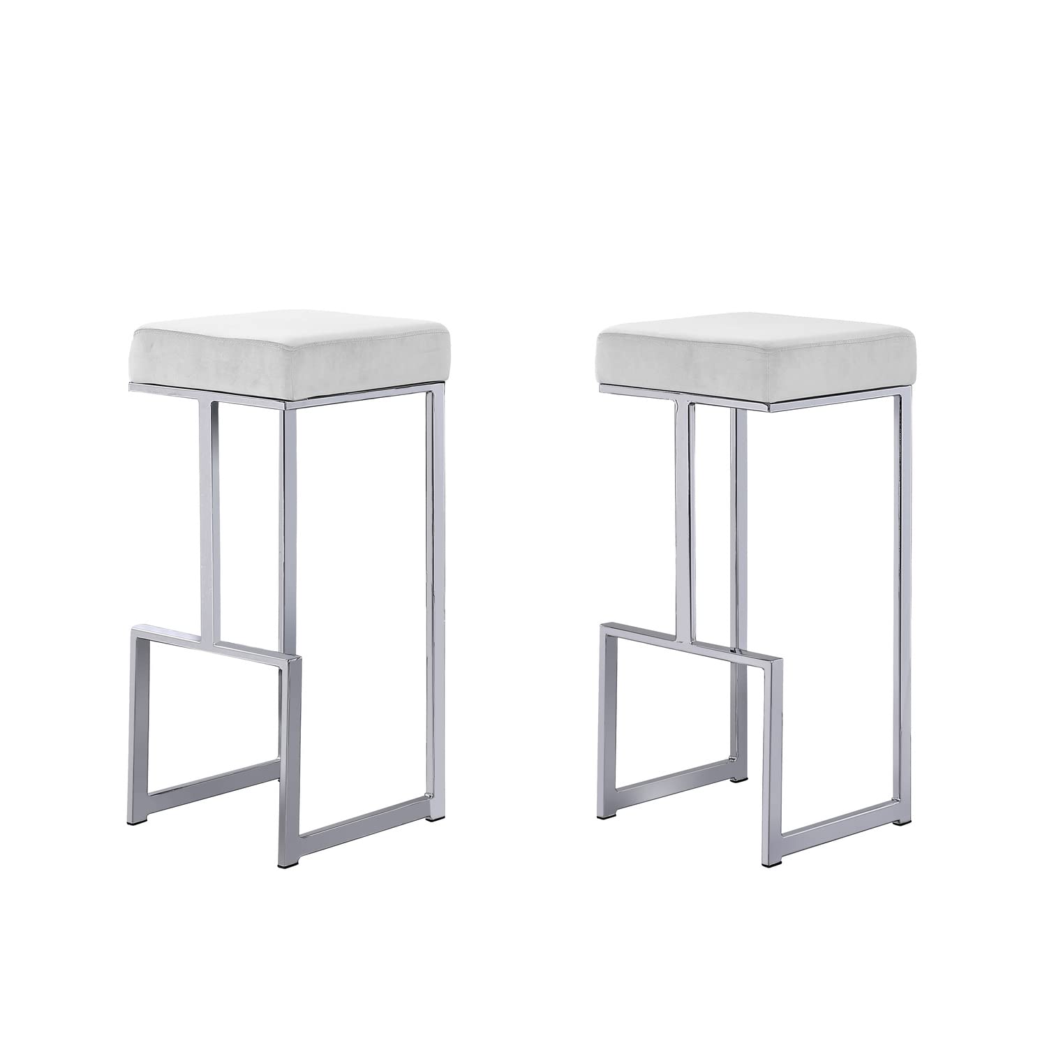 Best Master Furniture Dorrington Velvet Backless Bar Stool in White/Silver (Set of 2)