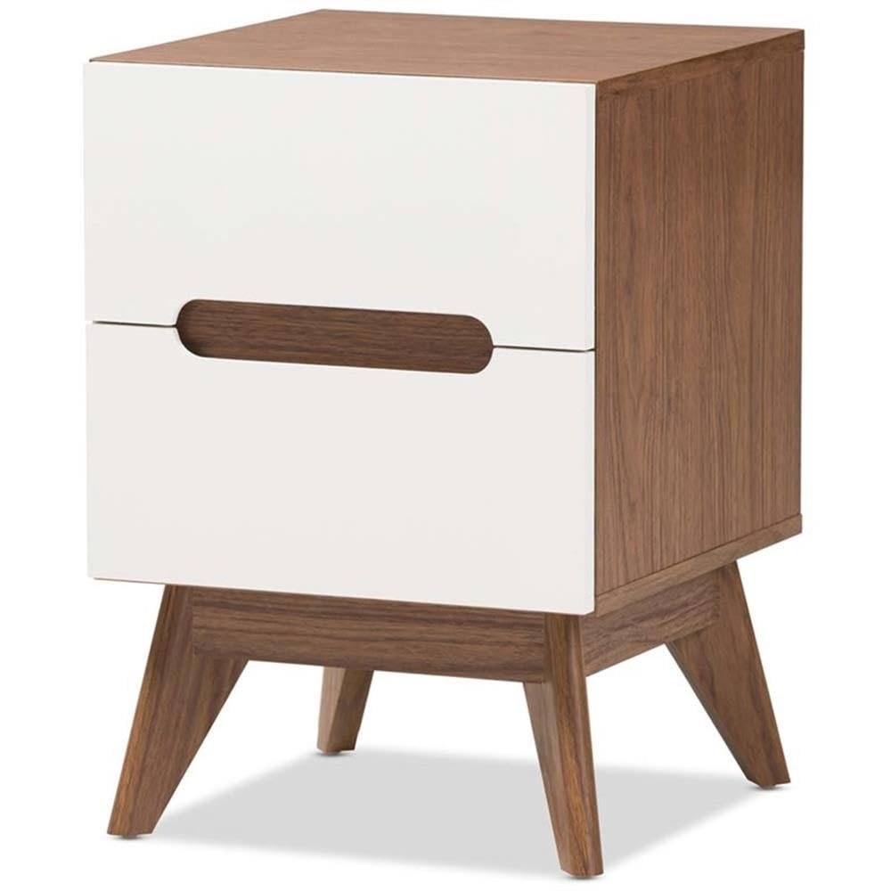 Baxton Studio Calypso Mid-Century Modern White and Walnut Wood 3-Drawer Storage Nightstand/Mid-Century/Particle Board/MDF with PU Paper/White/Walnut Brown