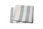 HomeRoots Cream/Sky Cotton/Acrylic Cream and Sky Blue Slanted Stripe Fringed Throw Blanket