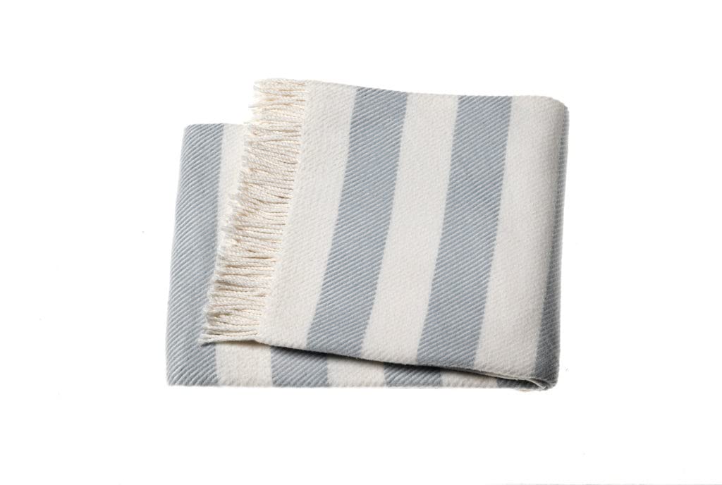 HomeRoots Cream/Sky Cotton/Acrylic Cream and Sky Blue Slanted Stripe Fringed Throw Blanket
