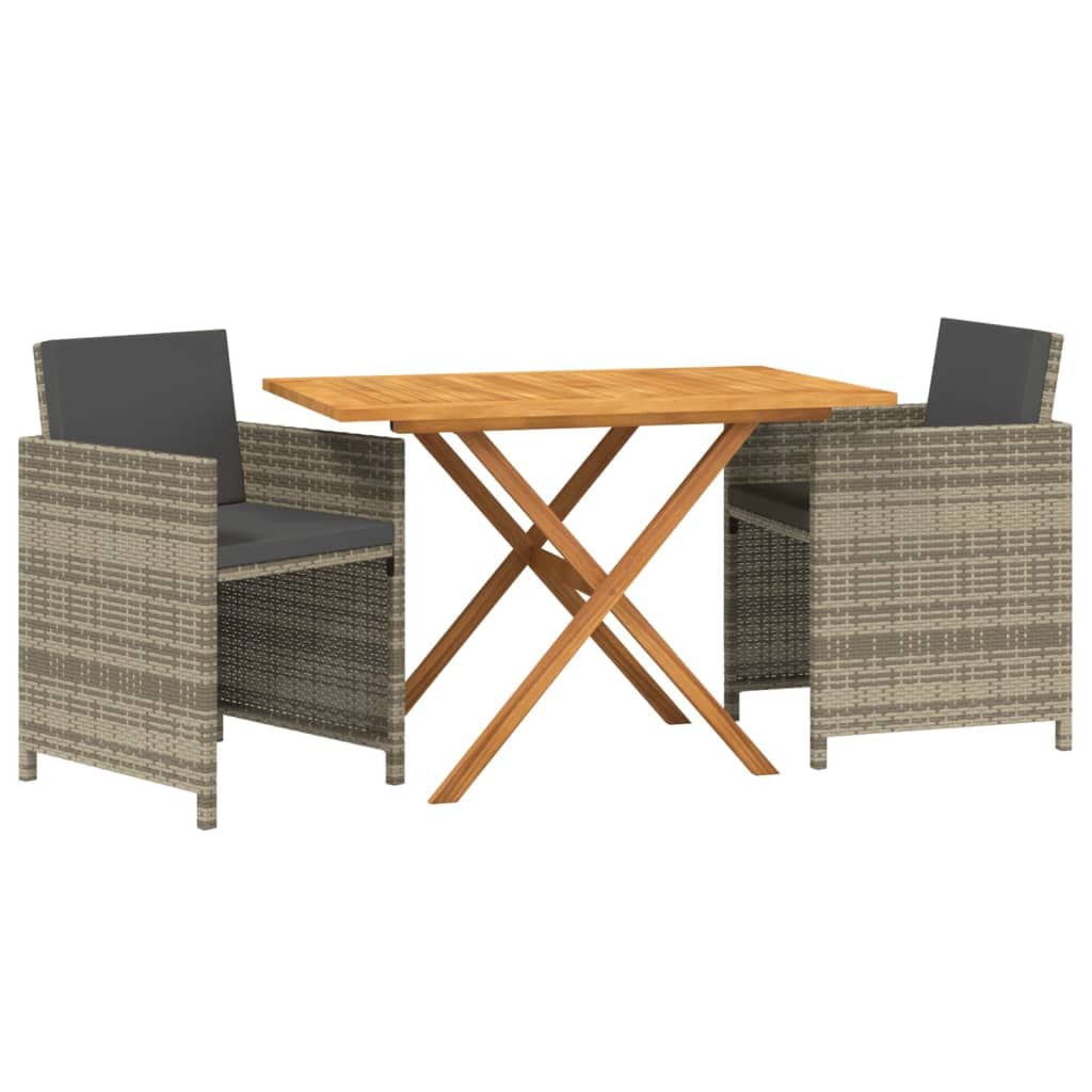 vidaXL Patio Dining Set 3 Piece with Cushions Garden Outdoor Lawn Yard Terrace Balcony Backyard Dinner Dinette Table and Chair Furniture Gray