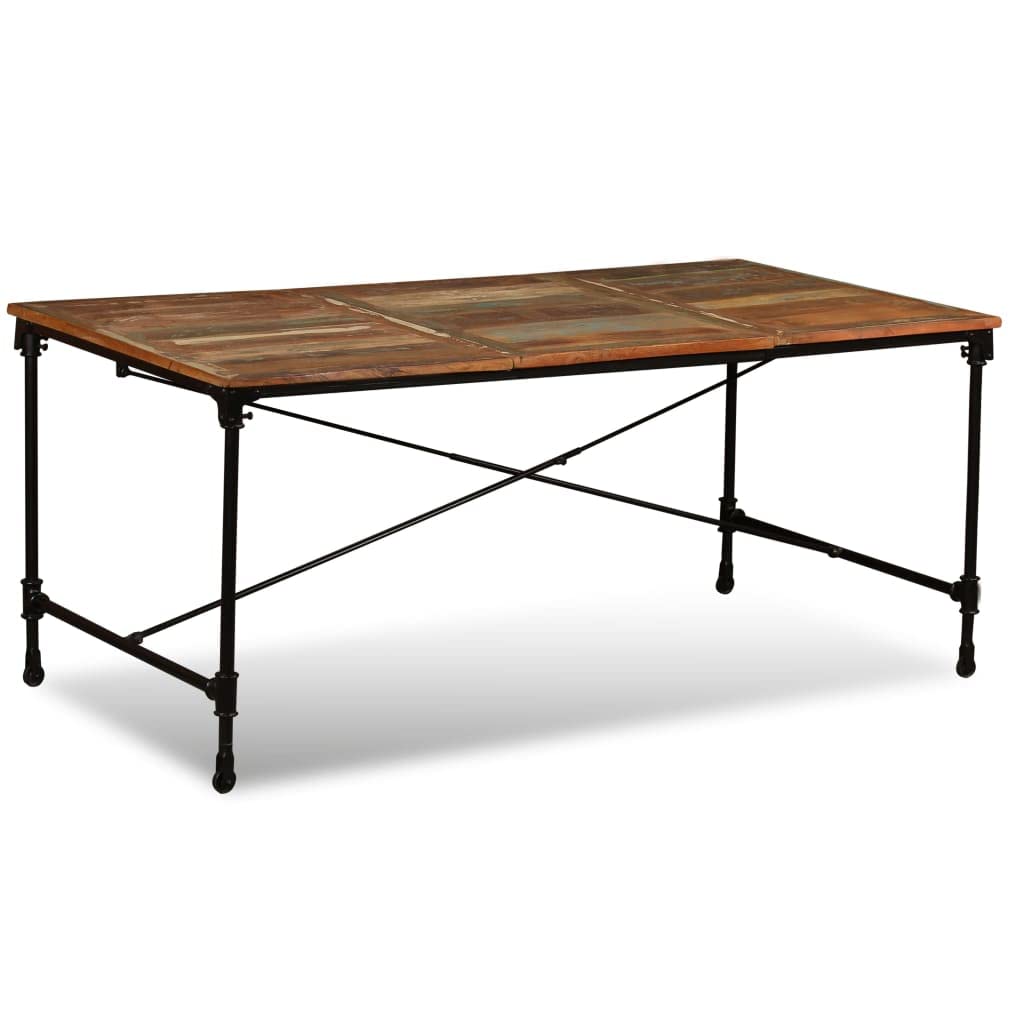 vidaXL Dining Table - 70.9&quot;, Solid Reclaimed Wood with Cast Iron Wheels, Antique-Style Dining Room Furniture with Multicolor Finish, Industrial Style