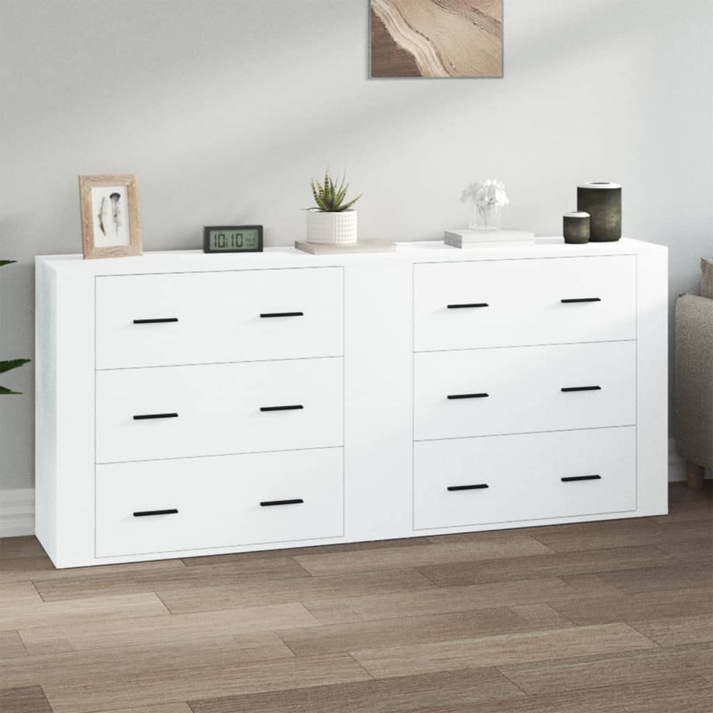 vidaXL 2x Sideboards Living Room Furniture Cupboard Storage Cabinet Highboard Home Organiser Sideboard Cabinet White Engineered Wood, Medium, 3185407