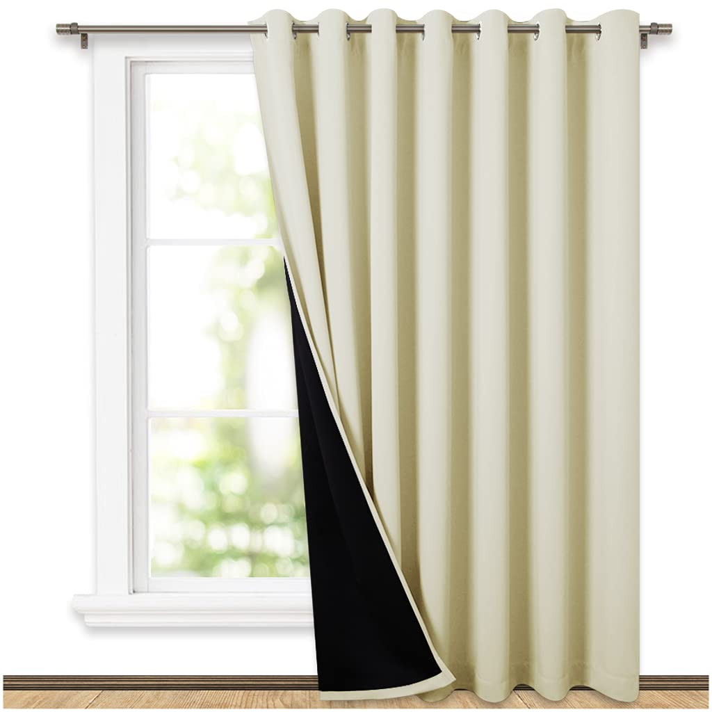 Nicetown Thermal Insulated 100% Blackout Curtains, Noise Reducing Performance Slider Curtain Panel With Black Lining, Full Light