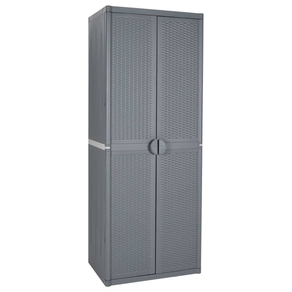 vidaXL Gray Garden Storage Cabinet - 4 Shelves - Polypropylene Material - Cutting-Edge Design - Rattan Look - 25.6&quot;x17.7&quot;x67.7&quot; Size
