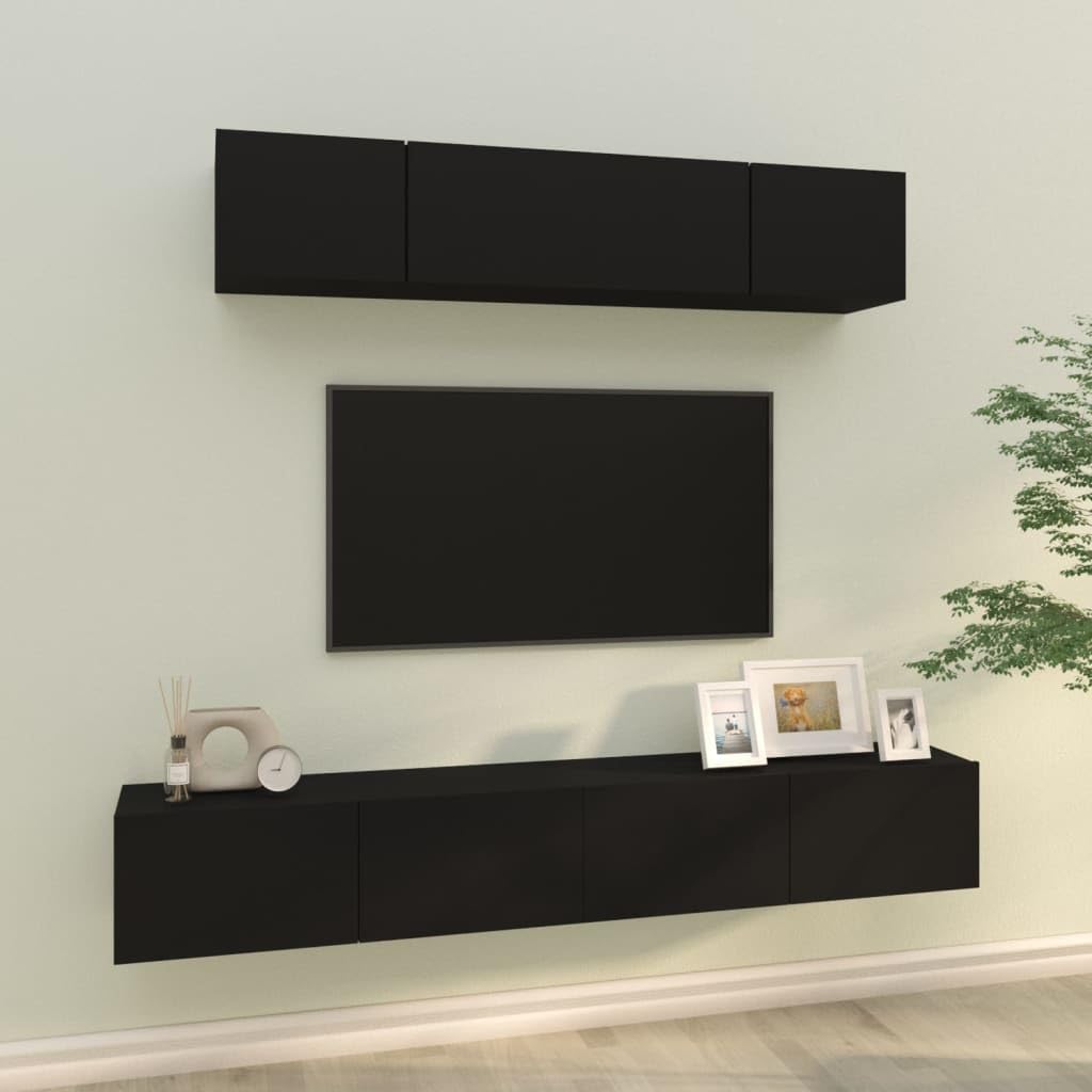 vidaXL 4 Piece TV Cabinet Set Black Engineered Wood