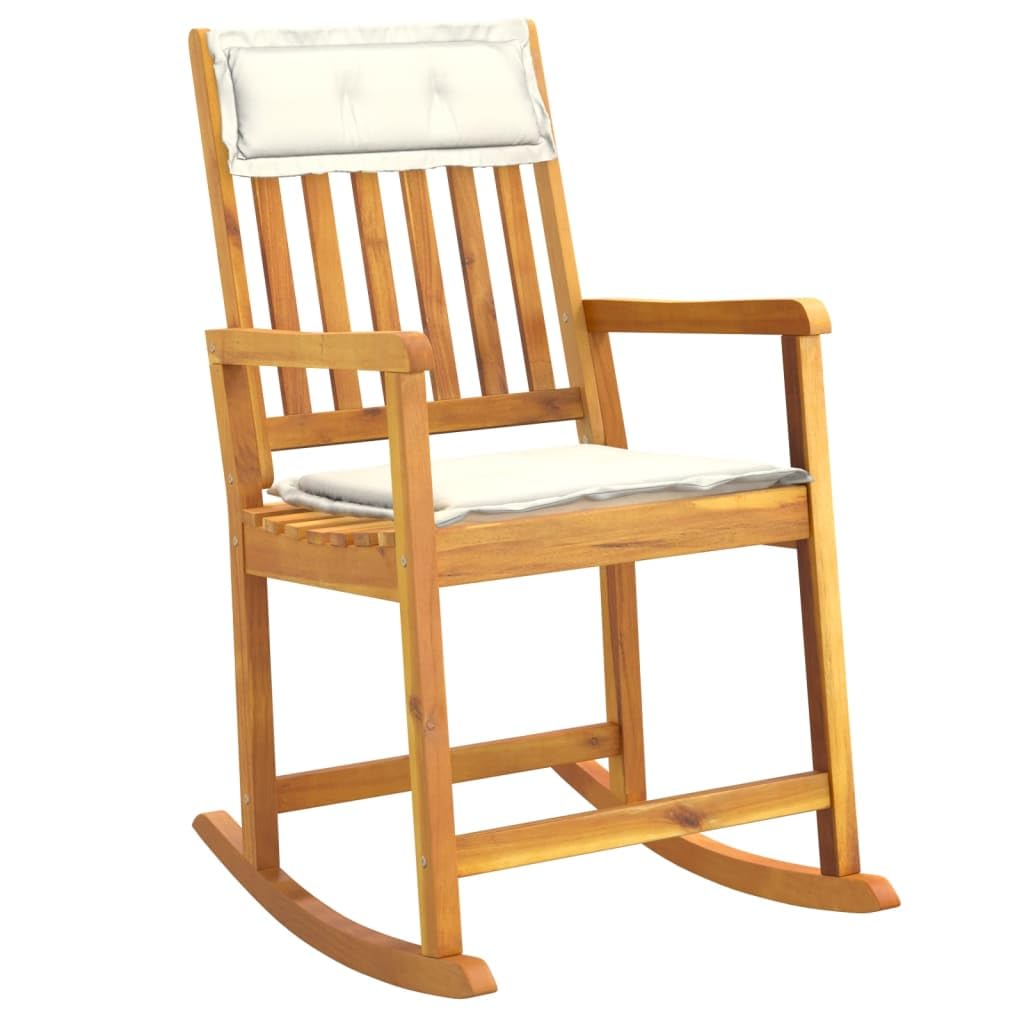 vidaXL Acacia Wood Rocking Chair - Indoor and Outdoor Wooden Rocker with Comfortable Cushions, Easy Assembly - Brown Cream Finish