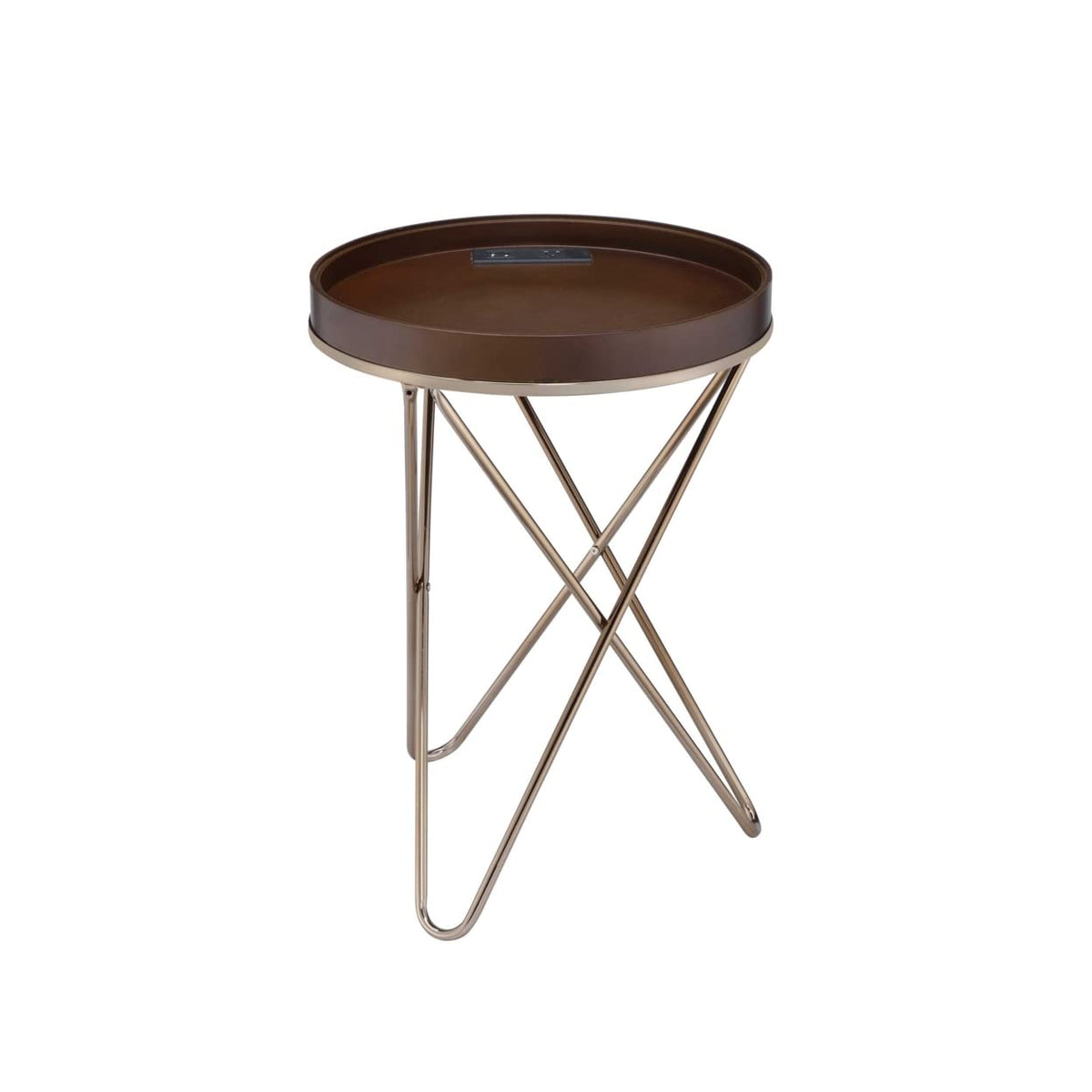 HomeRoots Metal Tube, MDF 18' X 18' X 25' Walnut and Champagne Metal Tube Side Table