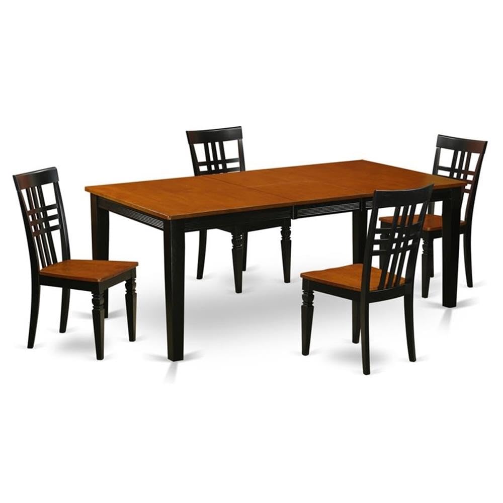 East West Furniture QULG5-BCH-W 5 Piece Kitchen Table Set for 4 Includes a Rectangle Dining Room Table with Butterfly Leaf and 4 Solid Wood Seat Chairs, 40x78 Inch, Black & Cherry