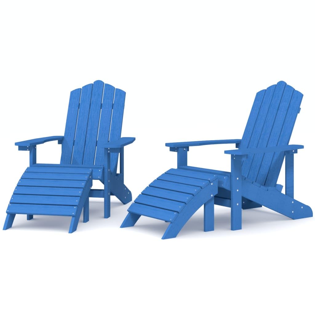 vidaXL Patio Adirondack Chairs - 2 pcs with Detachable Footstools in Aqua Blue, Weather-Resistant & UV-Resistant HDPE, Low Maintenance & Easy Assembly, Ideal for Outdoor Spaces