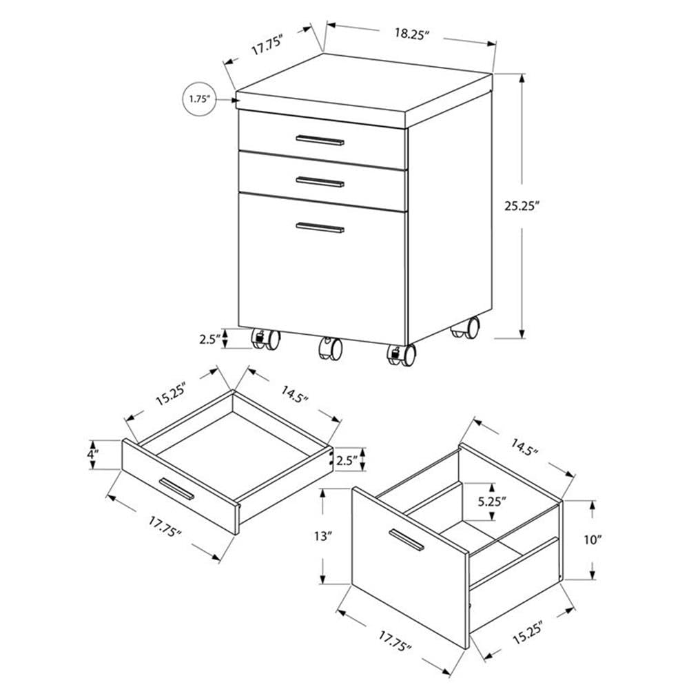 Monarch Specialties I 7051 File Cabinet, Rolling Mobile, Storage Drawers, Printer Stand, Office, Work, Laminate, Grey, White, Contemporary, Modern