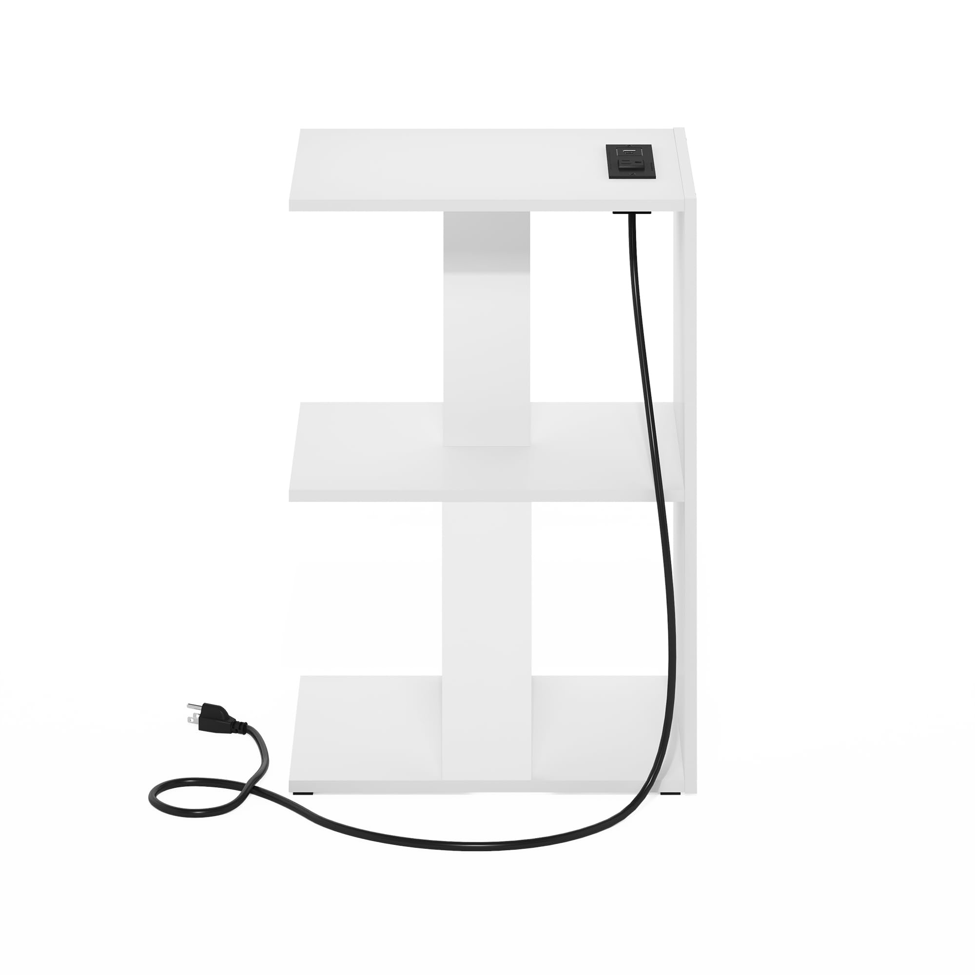 Furinno Boyate Open Storage Sofa Side Table, End Table with USB and Type-C Charging Port, White