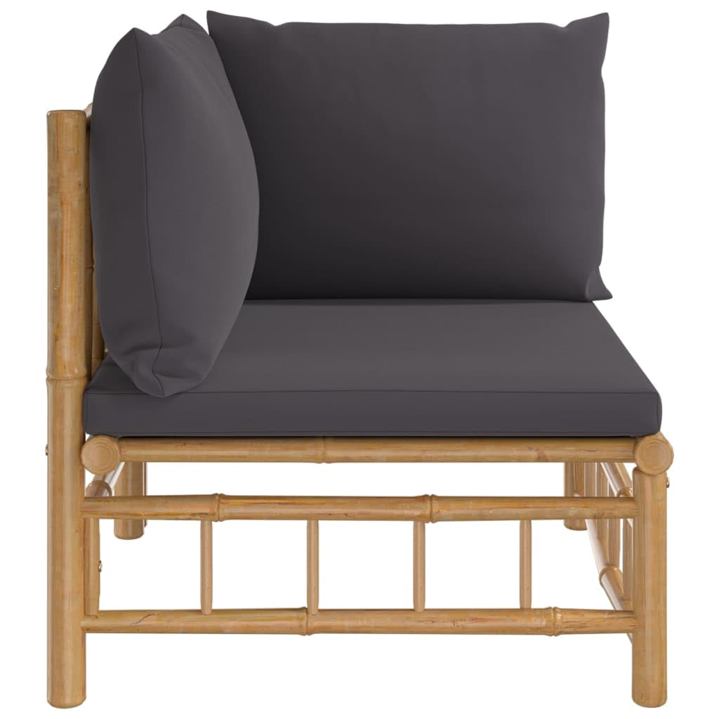 vidaXL Bamboo Patio Corner Sofa with Dark Gray Cushions - Modular Outdoor Lounge Set with Waterproof Protection and Comfortable Cushions - Natural Finish