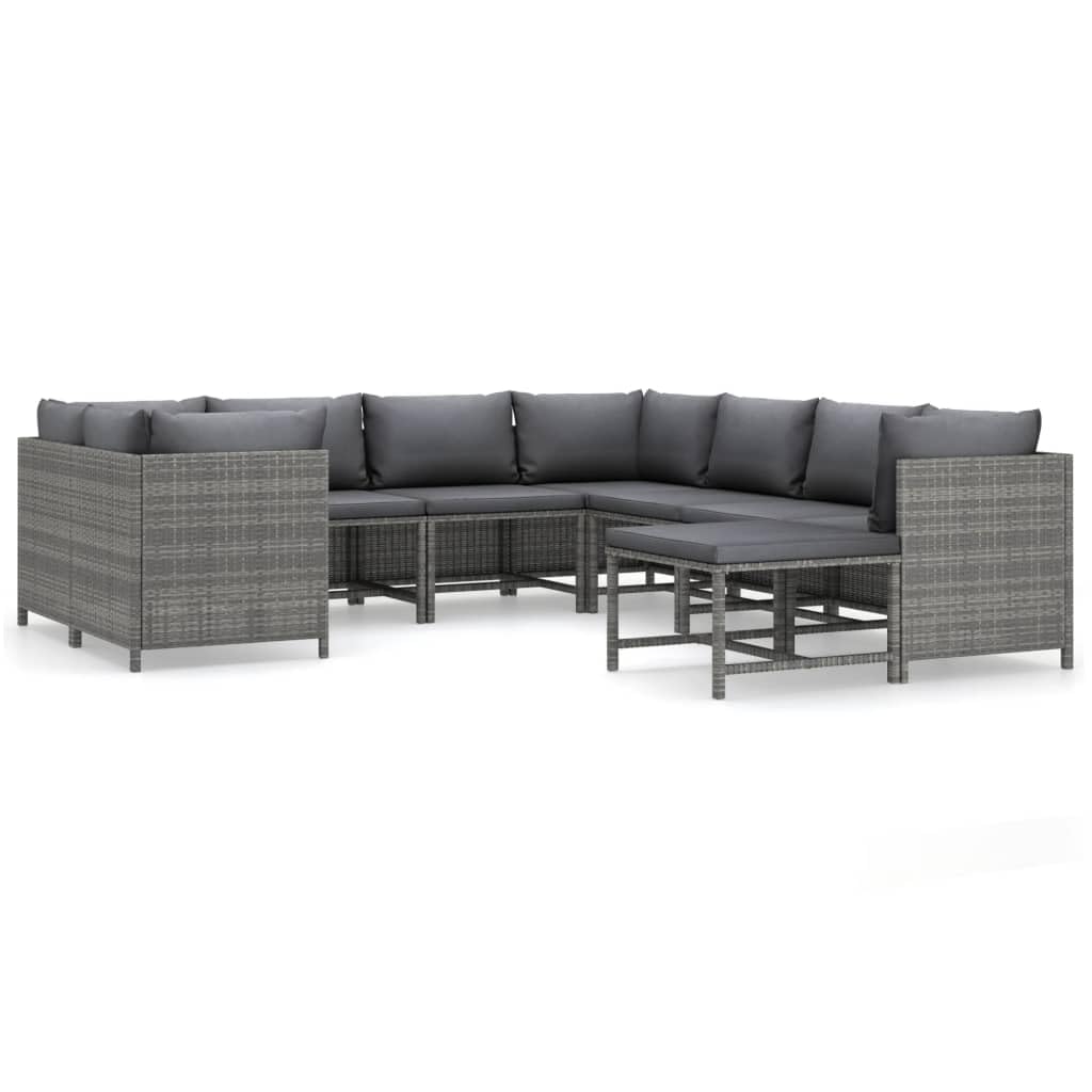 vidaXL 9 Piece Outdoor Lounge Set - Durable Patio Furniture with Cushioned Corner and Middle Sofas, Footstool/Coffee Table - Gra