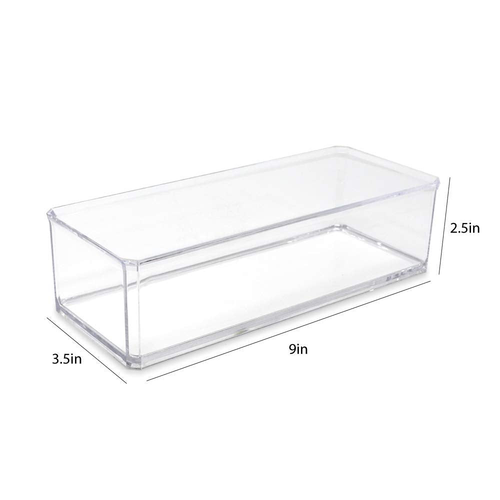 Isaac Jacobs Clear Acrylic Rectangular Stackable Storage Organizer, (9'' L X 3.5'' W X 2.5'' H) Drawer Tray, Multi-Functional, B