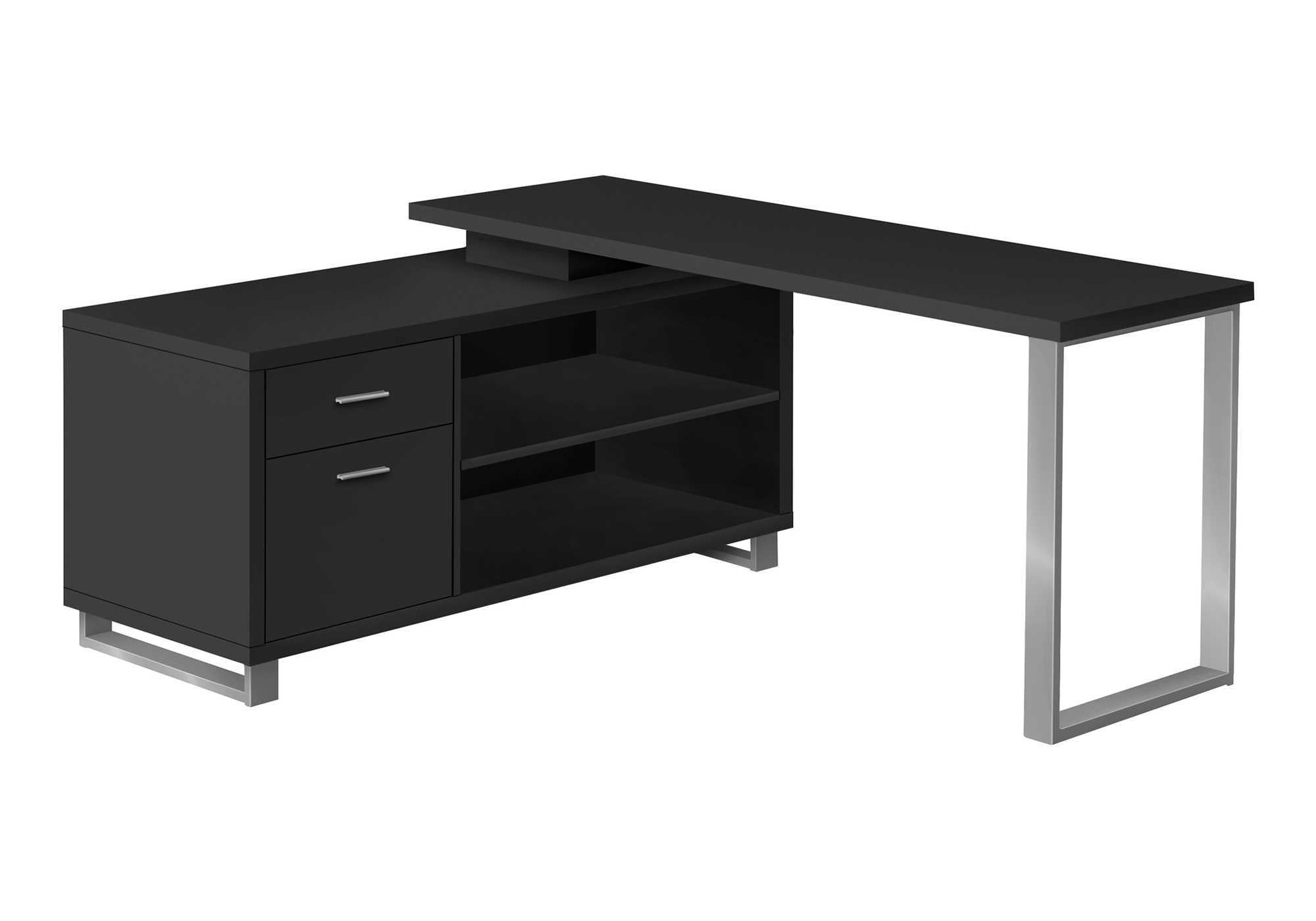 Monarch Specialties I 7717 Computer Desk, Home Office, Corner, Storage Drawers, 72' L, L Shape, Work, Laptop, Metal, Laminate, Black, Grey, Contemporary, Modern