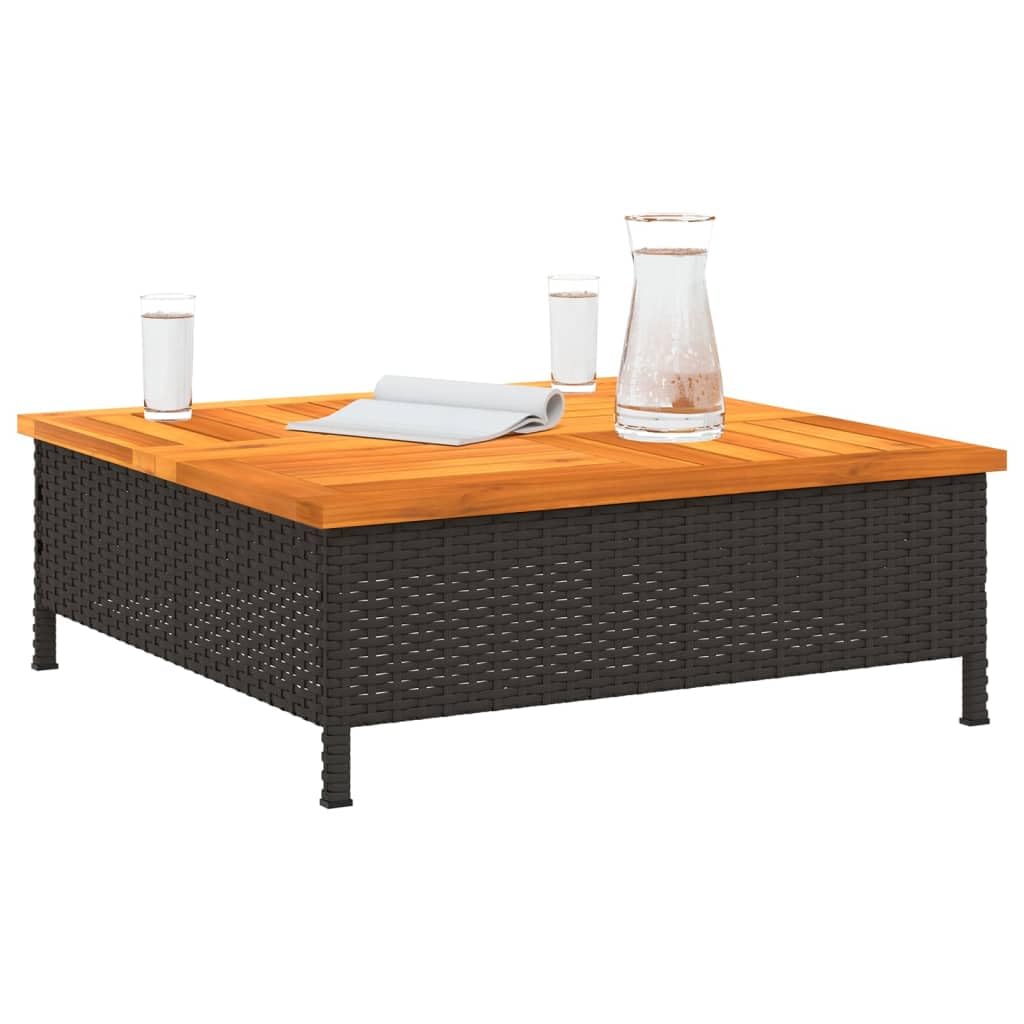 vidaXL Black Rattan & Acacia Wood Garden Table - Thumbnail 3