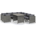 vidaXL 9 Piece Patio Lounge Set with Cushions - Farmhouse Style Poly Rattan Garden Furniture Set with Dining Table in Gray - Modular Outdoor Seating Arrangement