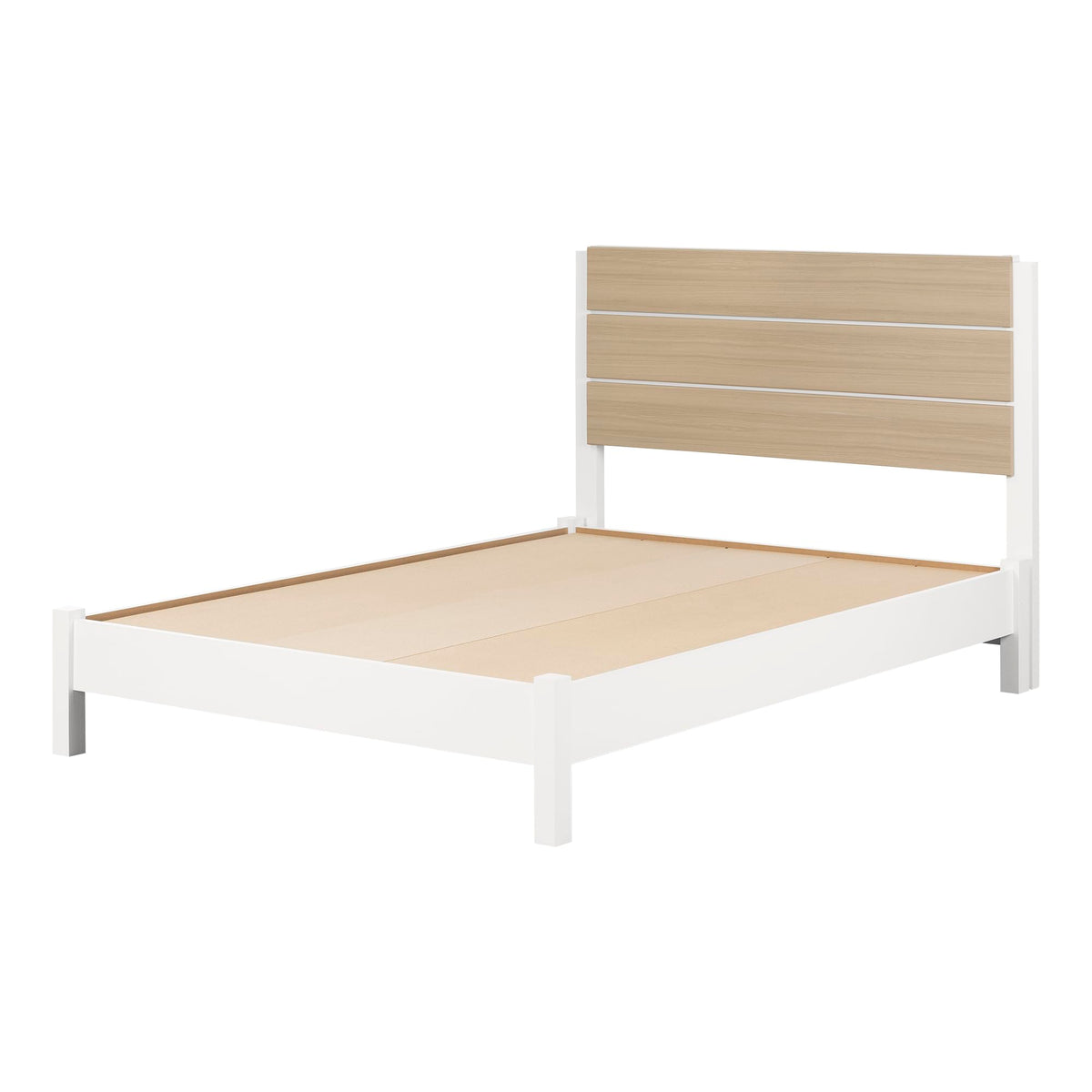 South Shore Munich Platform Bed With Headboard, Full, White And Soft Elm