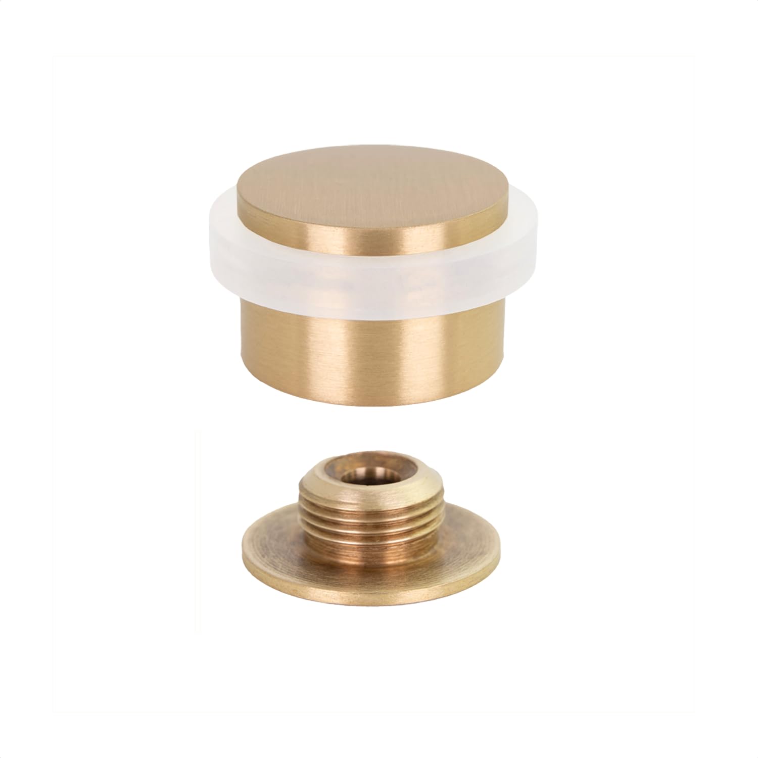 Evi | Floor Mounted Doorstop | Adhesive Or Screwing Threaded Base | 0.8' X 1.1' | Natural Silicone | Brass Finished | Easy Ins